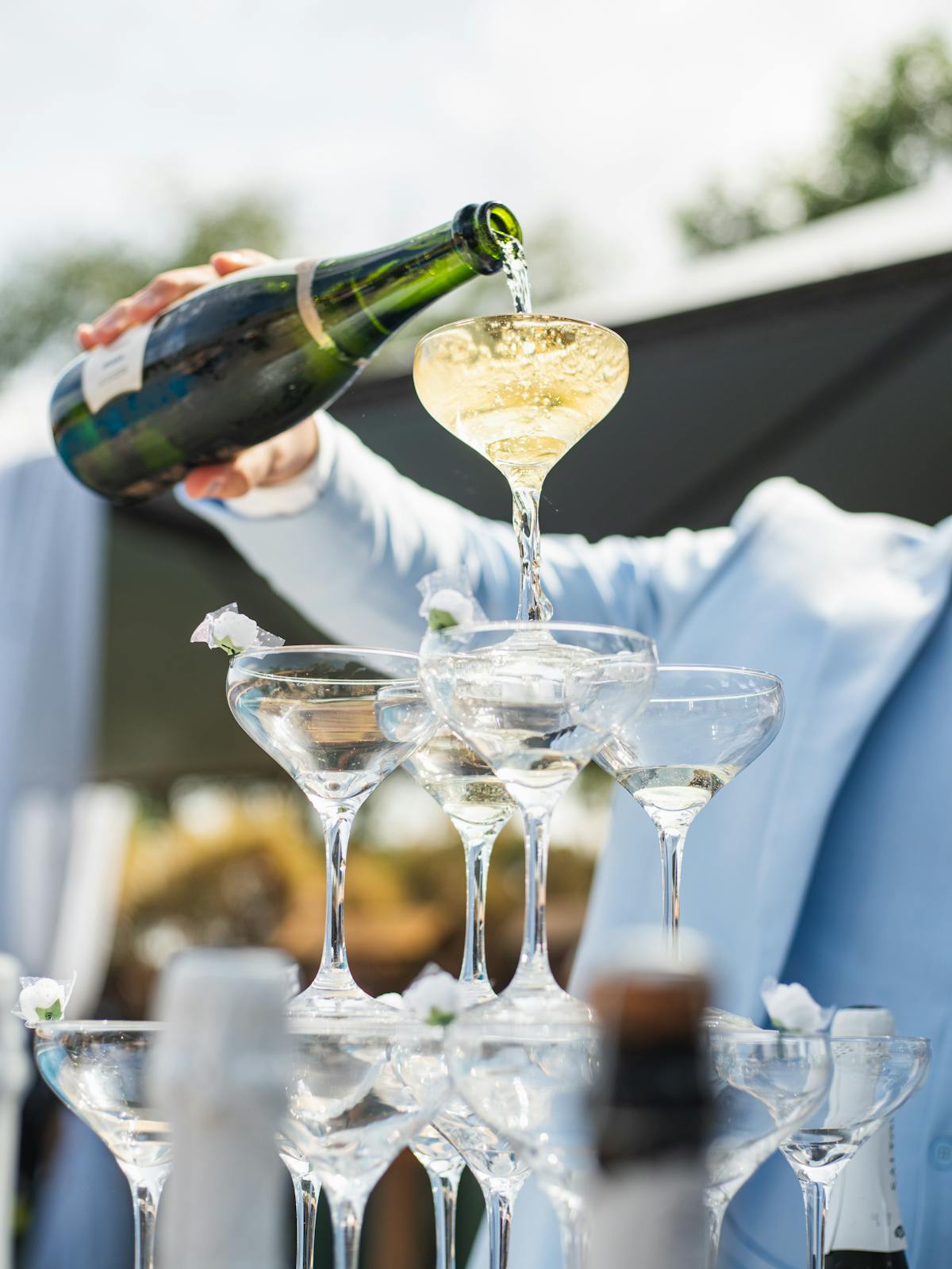 Champagne tower at wedding